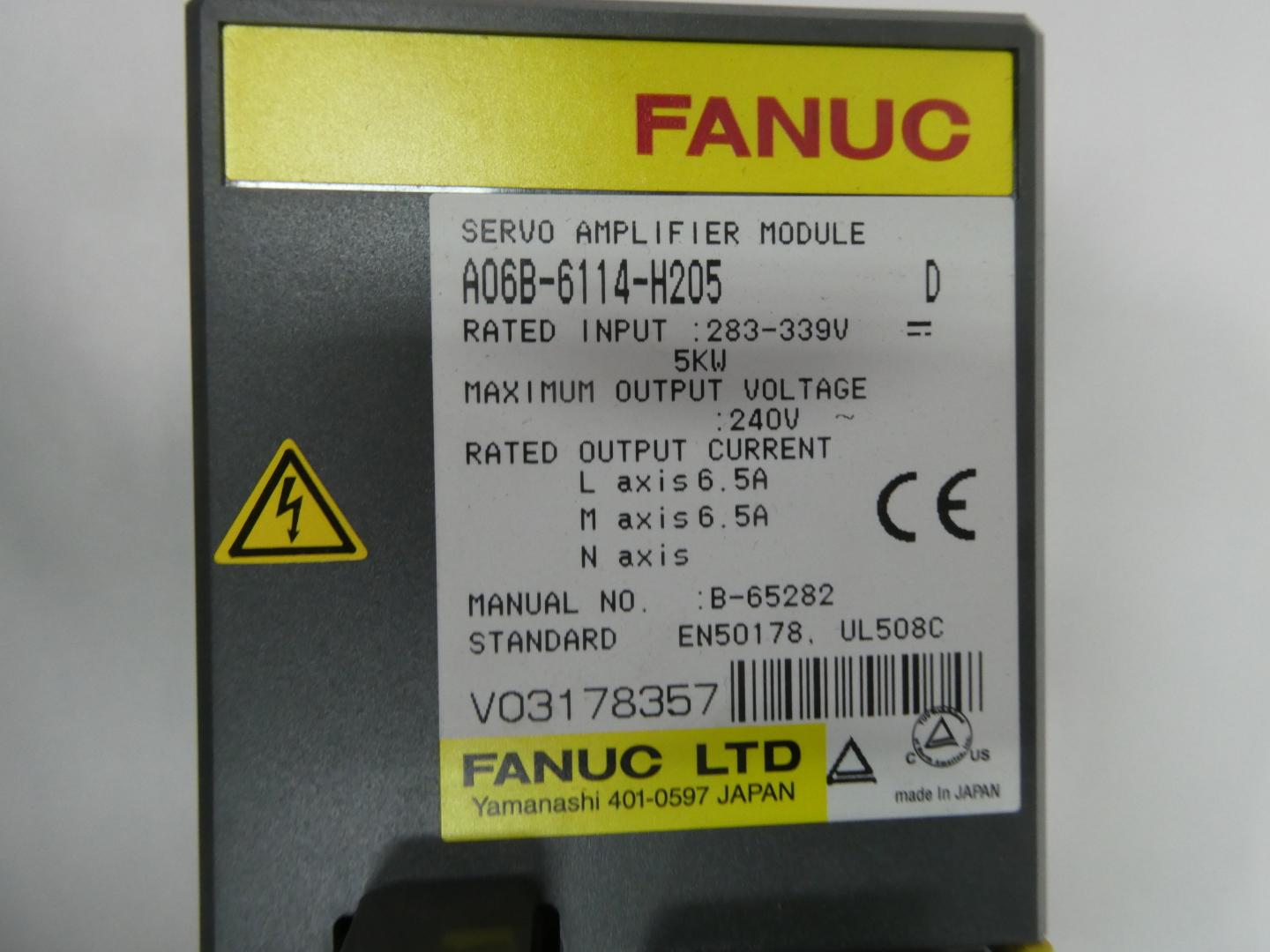 FANUC A06B-6114-H205 SERVO AMPLIFIER 5KW 240V-AC 283-339V-AC