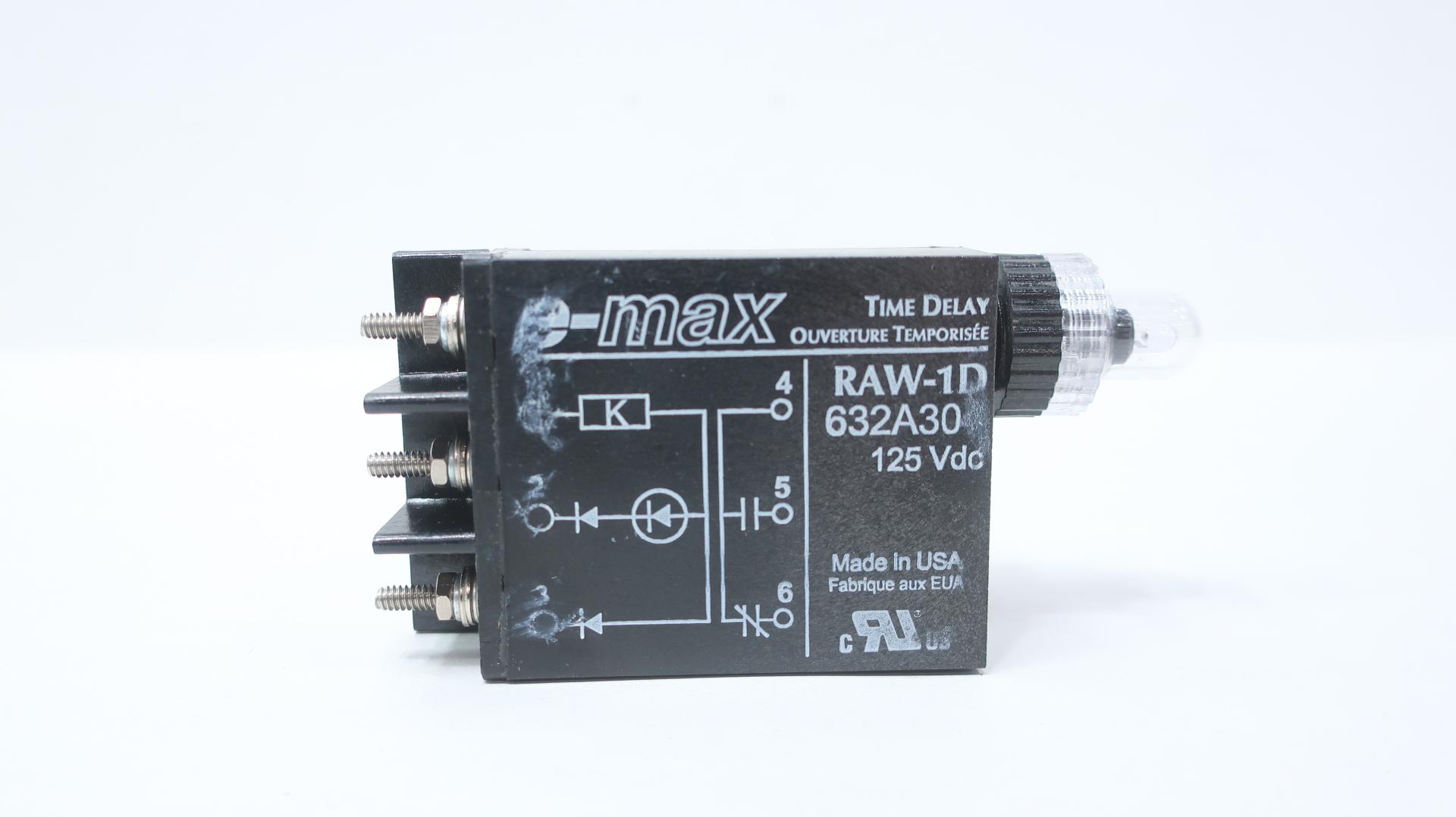 E-MAX RAW-1D 632A30 TRIP CIRCUIT MONITOR TIME DELAY RELAY 125V-DC
