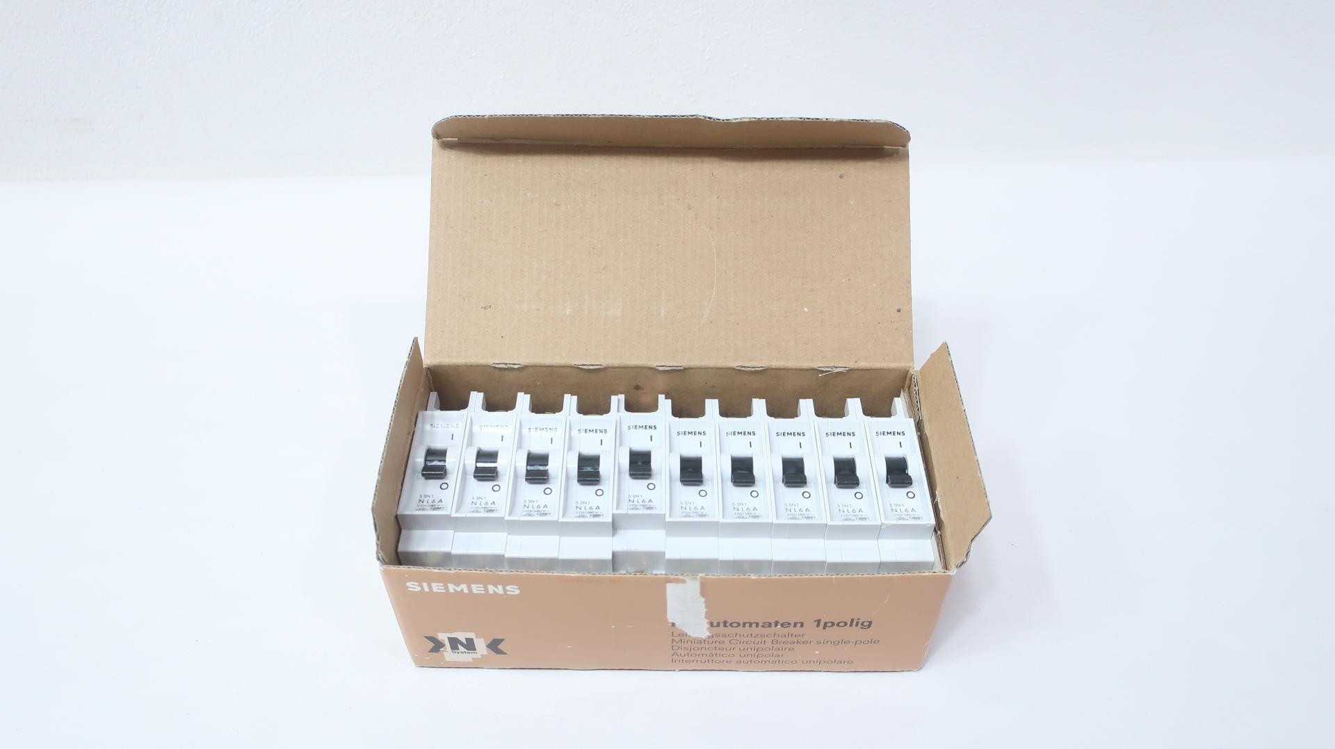 BOX OF 10 SIEMENS 5SN1206 NL 6 MINIATURE CIRCUIT BREAKER 6A 220